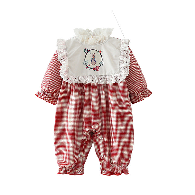 Baby Onesies Plus Velvet Padded Rabbit Plaid Baby Romper Romper