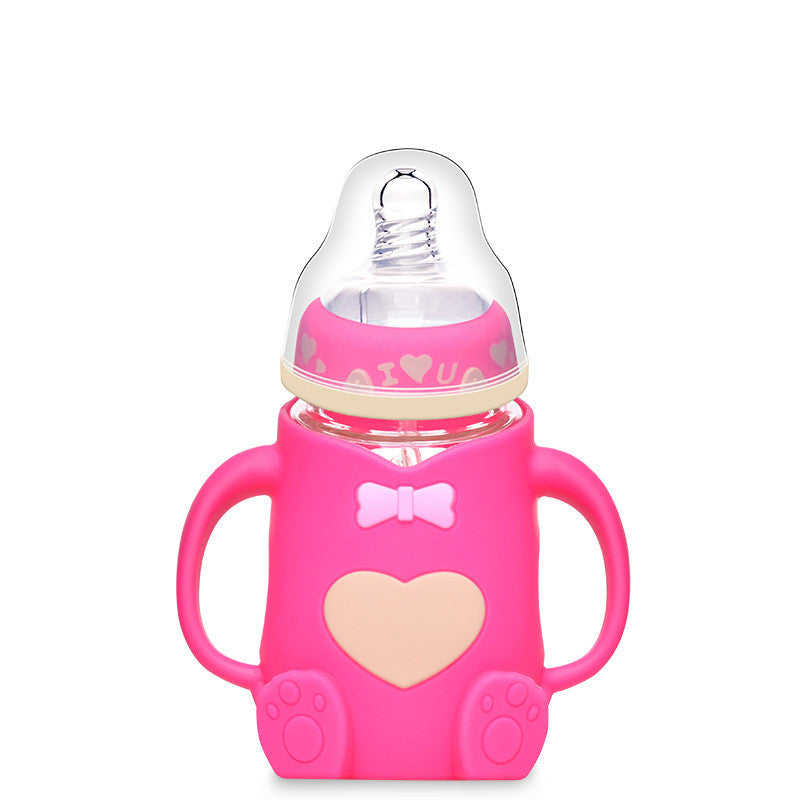 Baby Silicone Glass Baby Bottle Anti-fall And Anti-colic