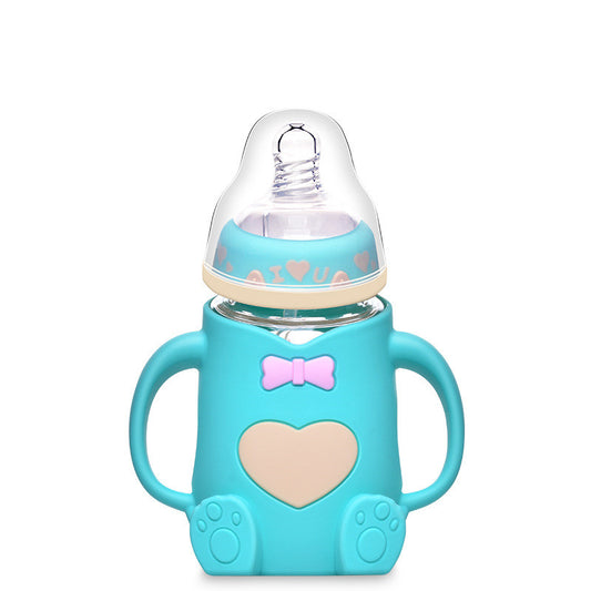 Baby Silicone Glass Baby Bottle Anti-fall And Anti-colic