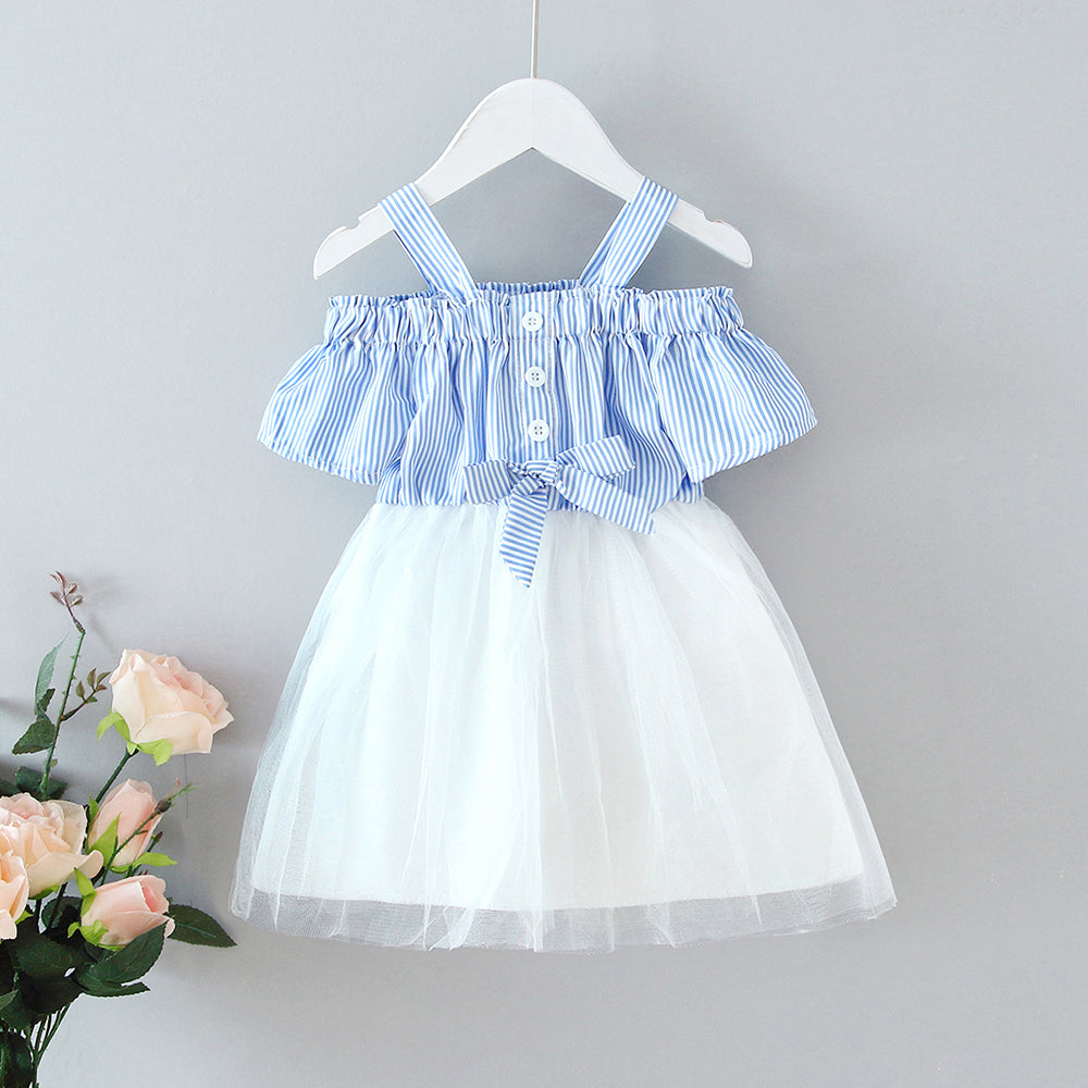 Baby Princess Dress Striped Bow Net Yarn Suspender Skirt Fluffy Yarn