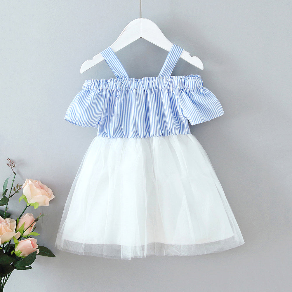 Baby Princess Dress Striped Bow Net Yarn Suspender Skirt Fluffy Yarn