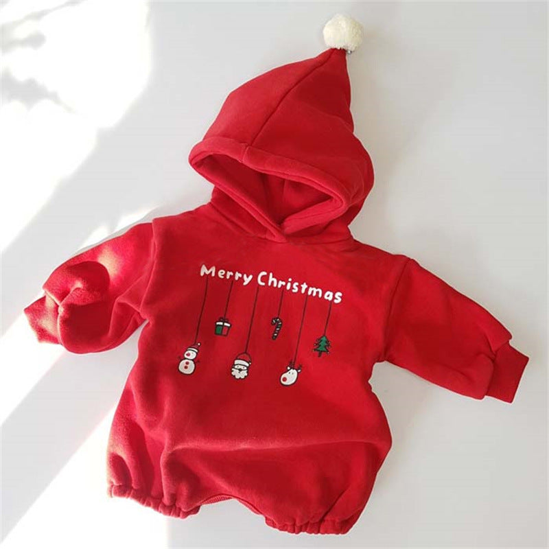 Male And Female Baby Snowman Fleece Sweater One-piece Romper Romper