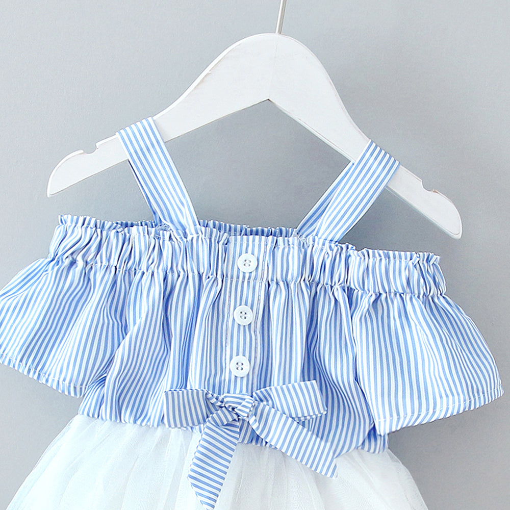 Baby Princess Dress Striped Bow Net Yarn Suspender Skirt Fluffy Yarn