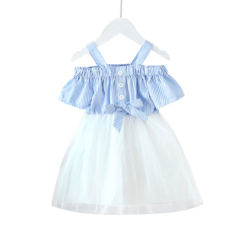 Baby Princess Dress Striped Bow Net Yarn Suspender Skirt Fluffy Yarn